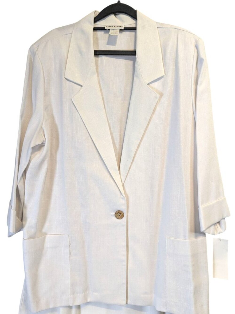 Vintage Alice Stuart Women Large White Blazer Jacket NWT Linen Look One Button
